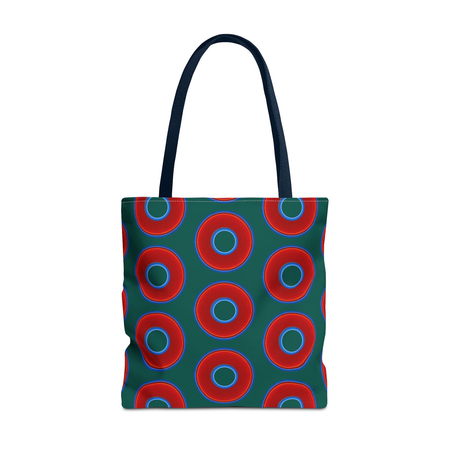 Lumpy Beach/Tote Bag - red vivid donuts w/dark grayish green background