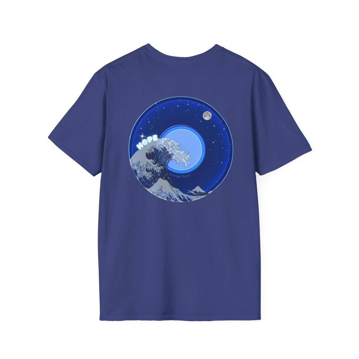 Classic Donut Tee - Unisex Soft-Style - "The Hopeful Waving Donut" - variant 2 - vivid blue donut