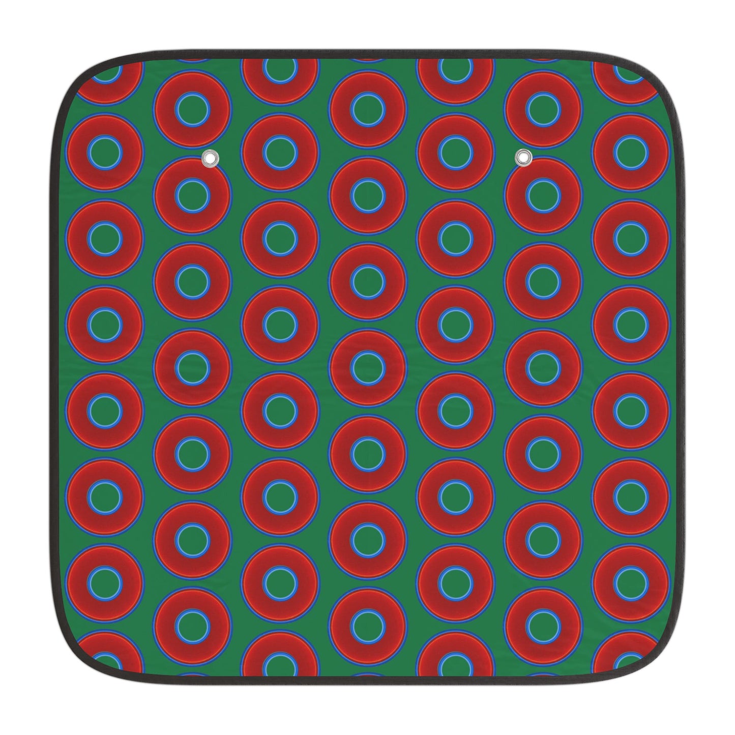 Automotive Donut Sun Shade - red vivid donuts w/green background