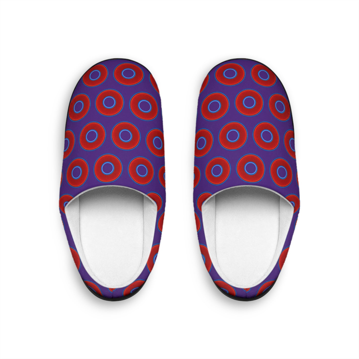 Men's Lumpy Slippers - red vivid donut print w/purple background