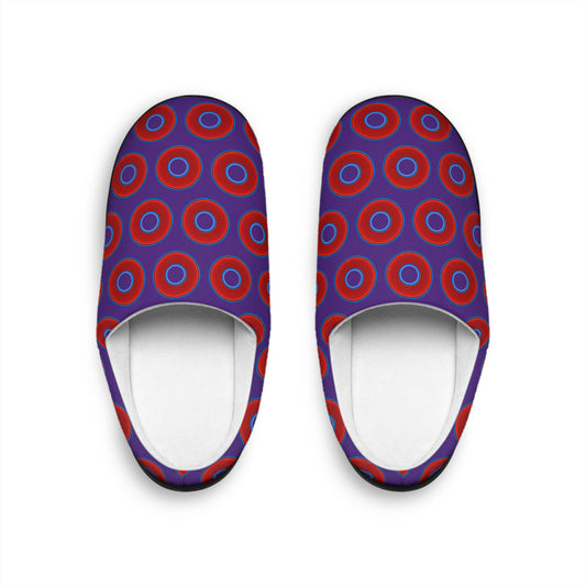 Men's Lumpy Slippers - red vivid donut print w/purple background