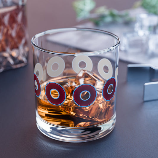 10oz Lumpy Rock Glass - vivid light burgundy/light blue donuts