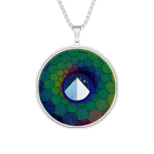 Lump's Heady Donut Necklace - 1" x 1" Stainless Steel Pendant - "Limestone Donuts so Large Pendant" - green hexadonut - variant 5
