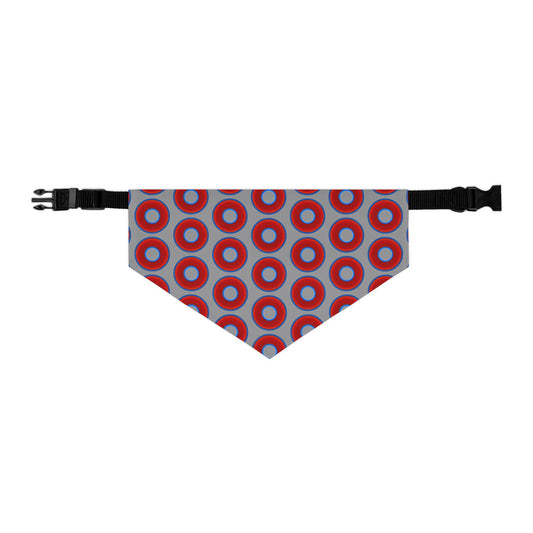 Jim's Lumpy Bandana Pet Collar - vivid red donuts w/gray background