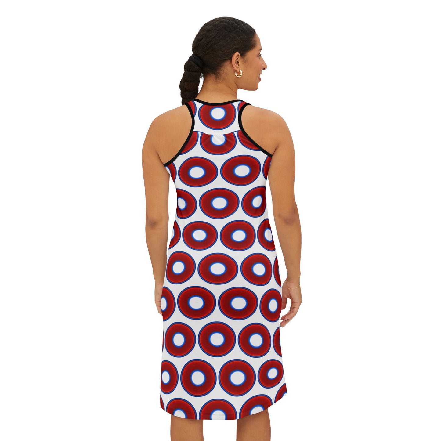 Tela's Lumpy Racerback Donut Dress - red vivid donut print w/white background
