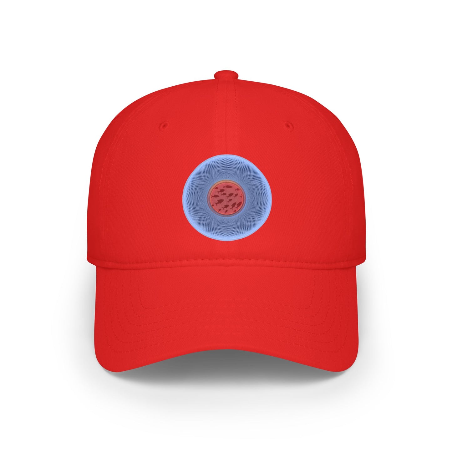 Lumpy Donut Baseball Cap - "Swimming by this Donut Cap" - variant 2 - light blue/red phatty donut w/