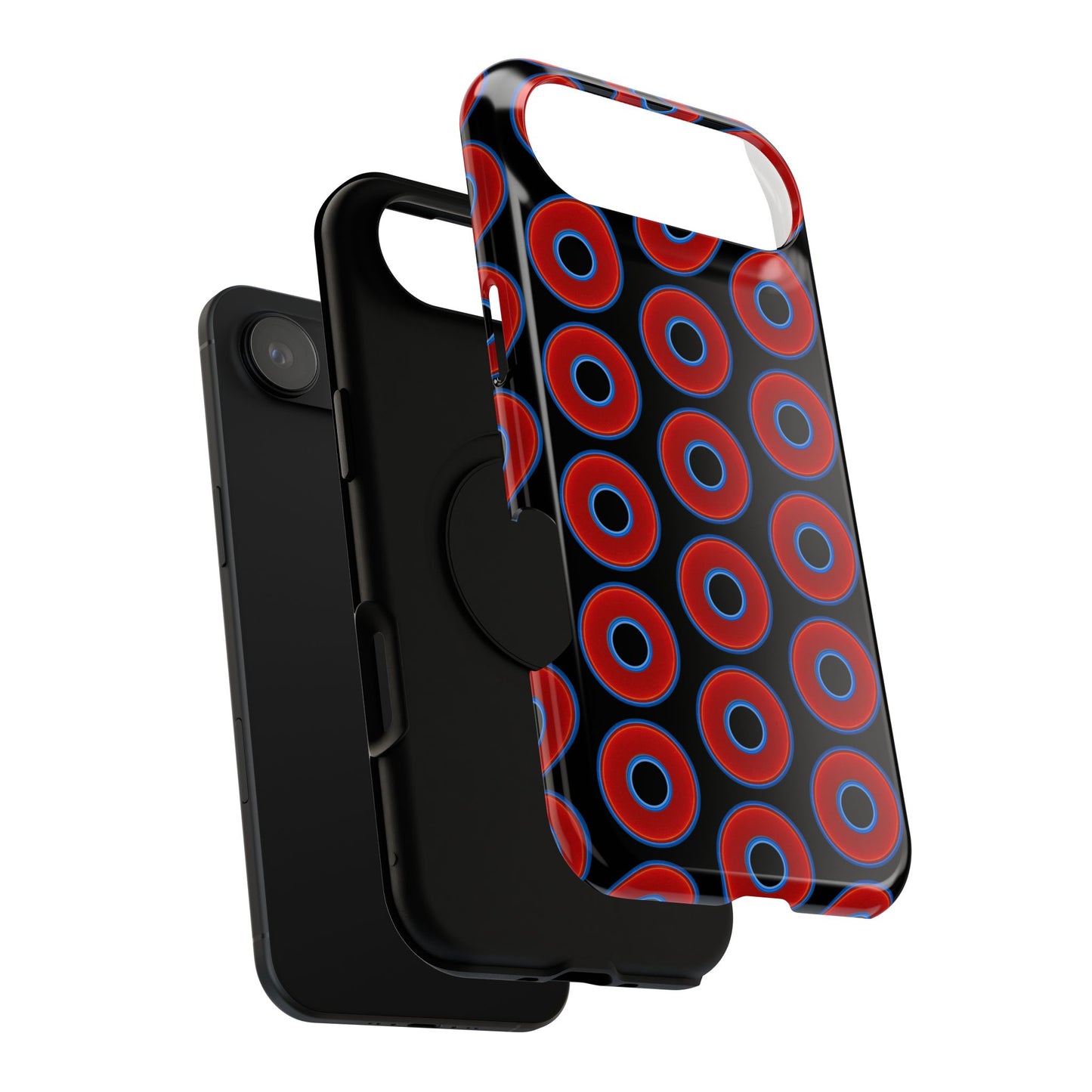 Impact-Resistant Lumpy Donut Case - red vivid donut print w/black background
