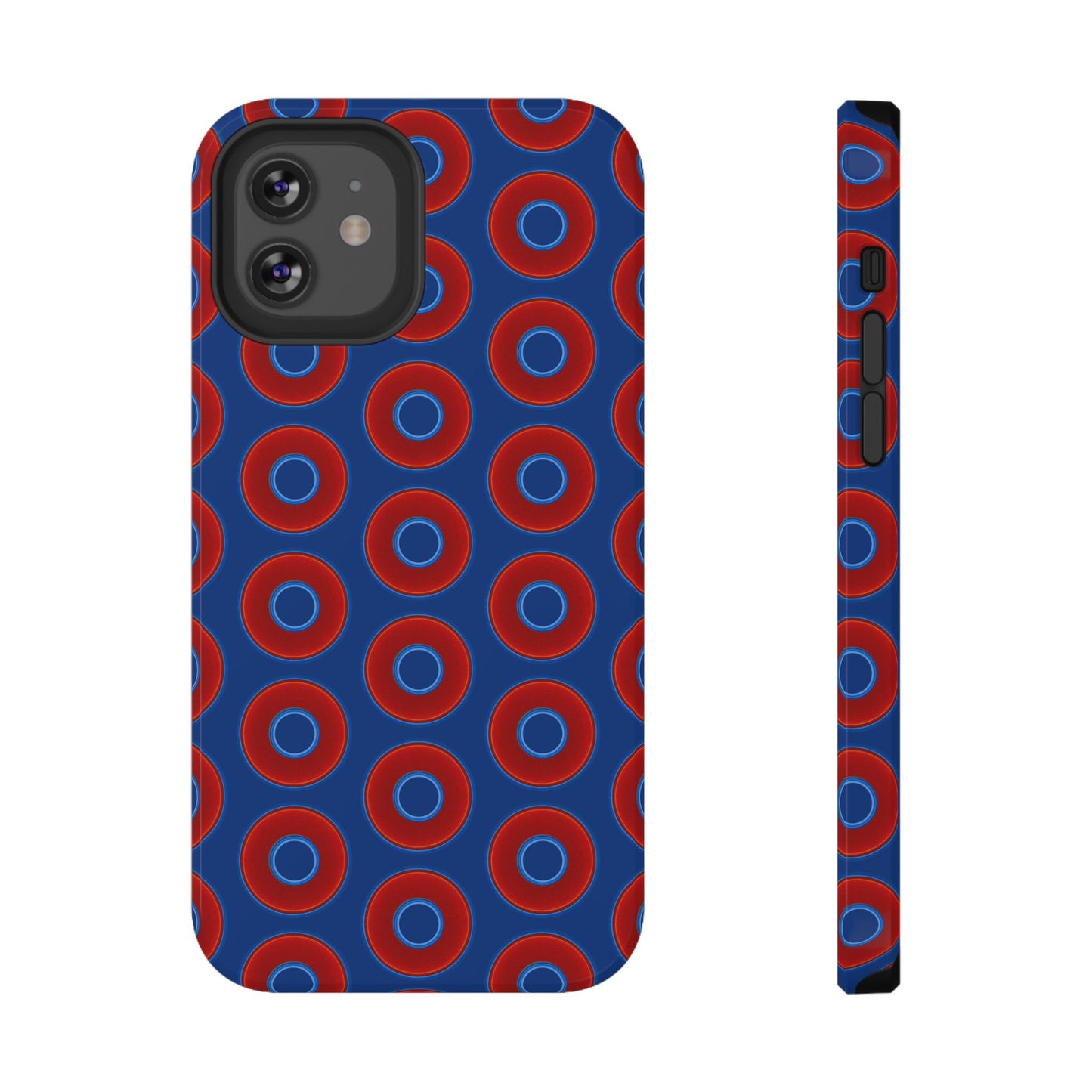 Impact-Resistant Lumpy Donut Case - red vivid donut print w/dark blue background