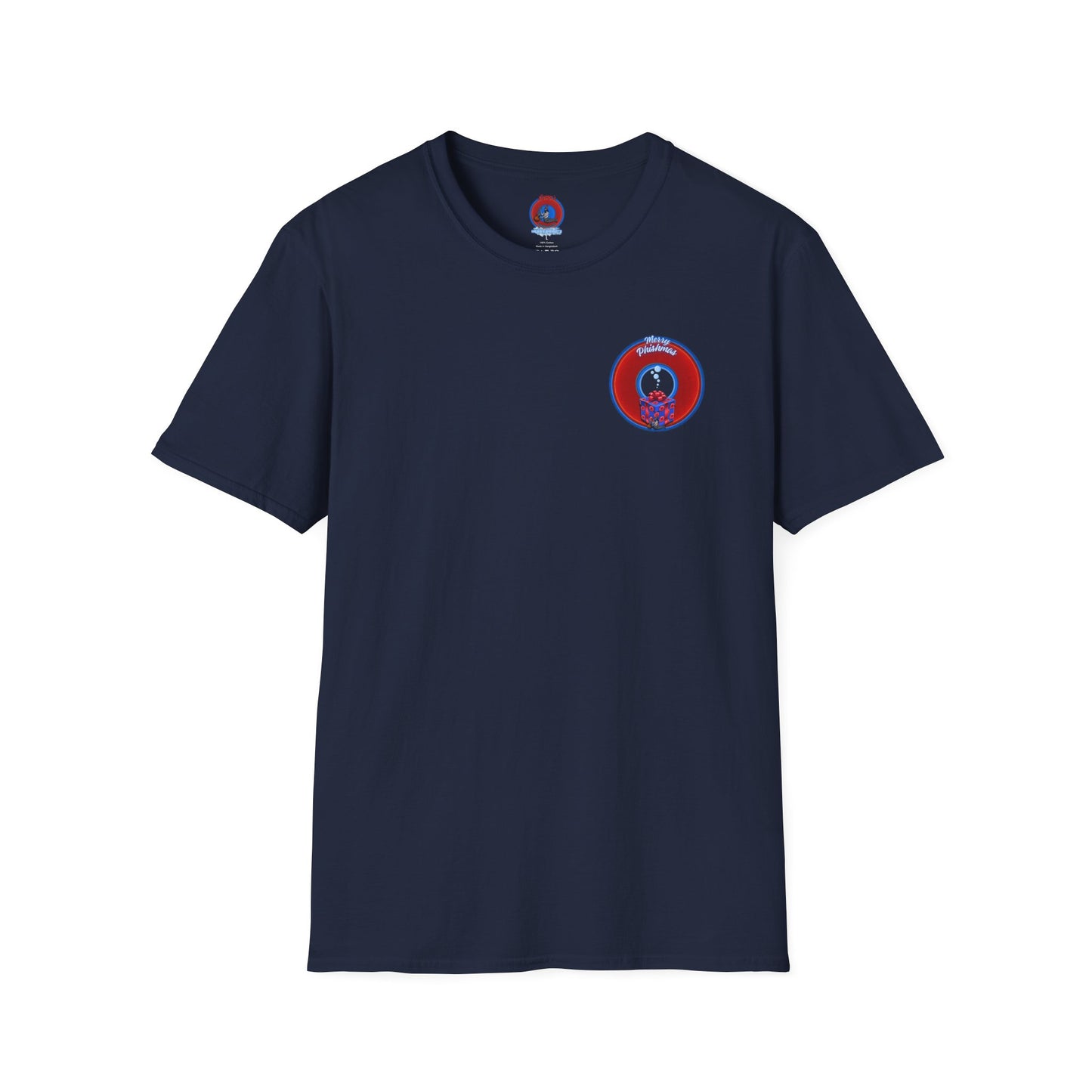 Classic Donut Tee - Unisex Soft-Style - "Phishmas Caroler's Tee " - vivid red/blue donut - variant 2