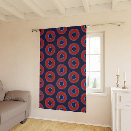 Lump's Heady Curtain w/Donuts - vivid red donut print - w/midnight blue background - [*1 Piece / 50" x 84"]