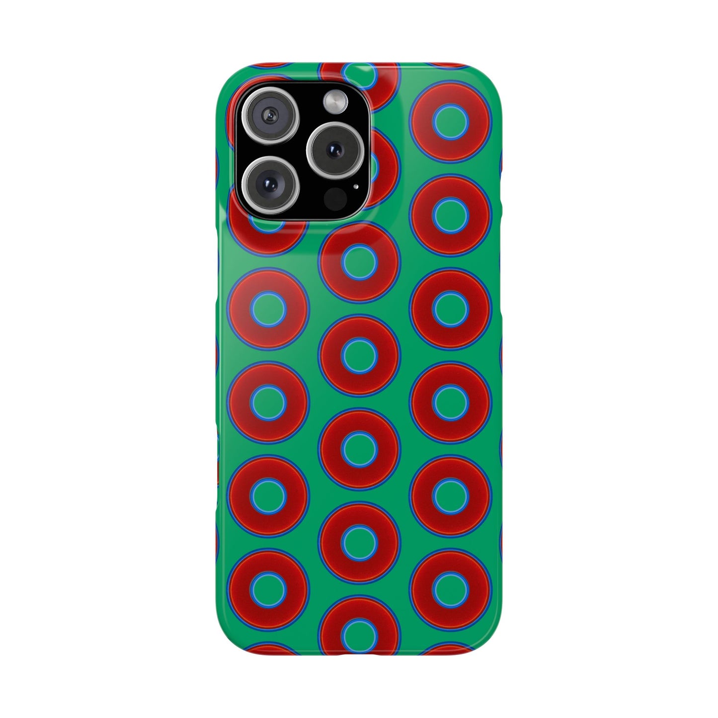 Lumpy Donut Snap Case - red vivid donut print w/jade green background