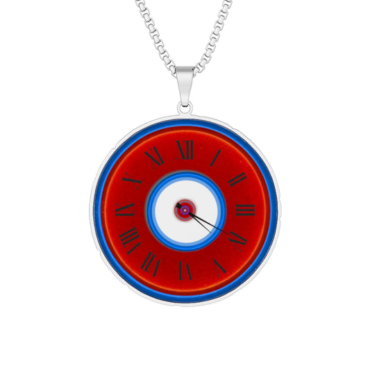 Lump's Heady Donut Necklace - 1" x 1" Stainless Steel Pendant - "Time to get Ill Donut" - vivid red/blue donut