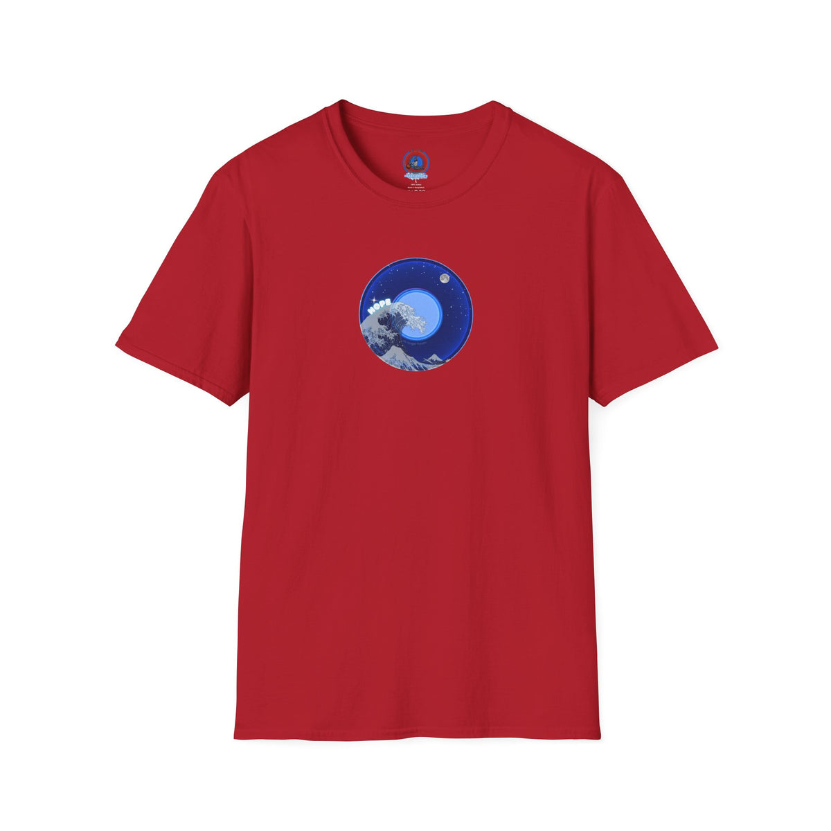 Classic Donut Tee - Unisex Soft-Style - "The Hopeful Waving Donut" - variant 2 - vivid blue donut