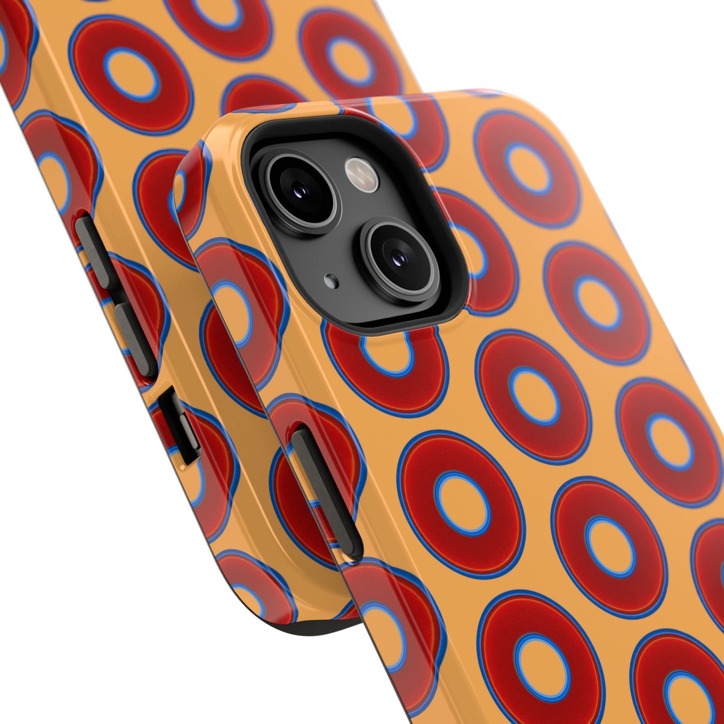 Impact-Resistant Lumpy Donut Case - red vivid donut print w/creamsicle orange background