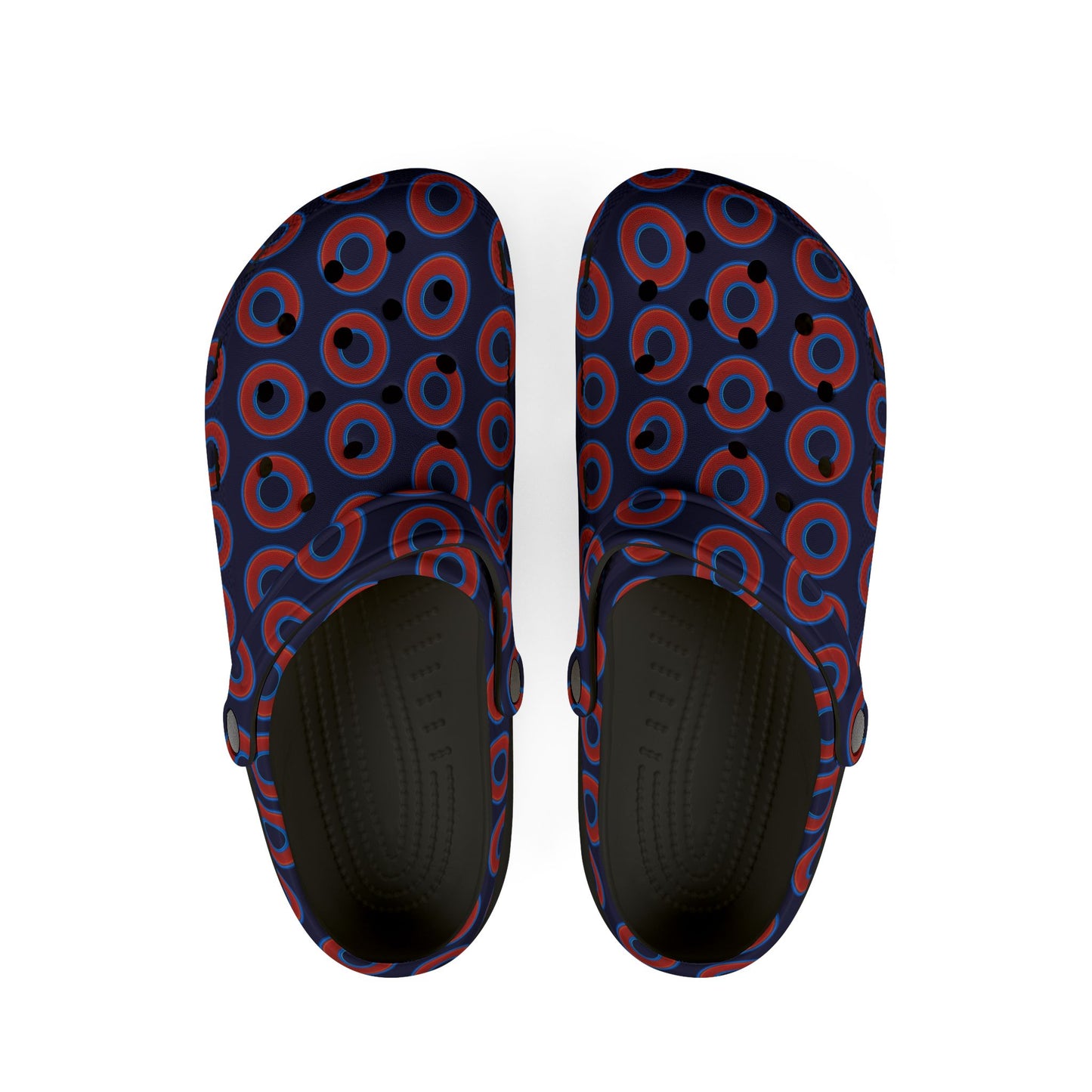 Spatchcocks - donut slip-on shoes - red rustic donuts w/midnight blue background [unisex]