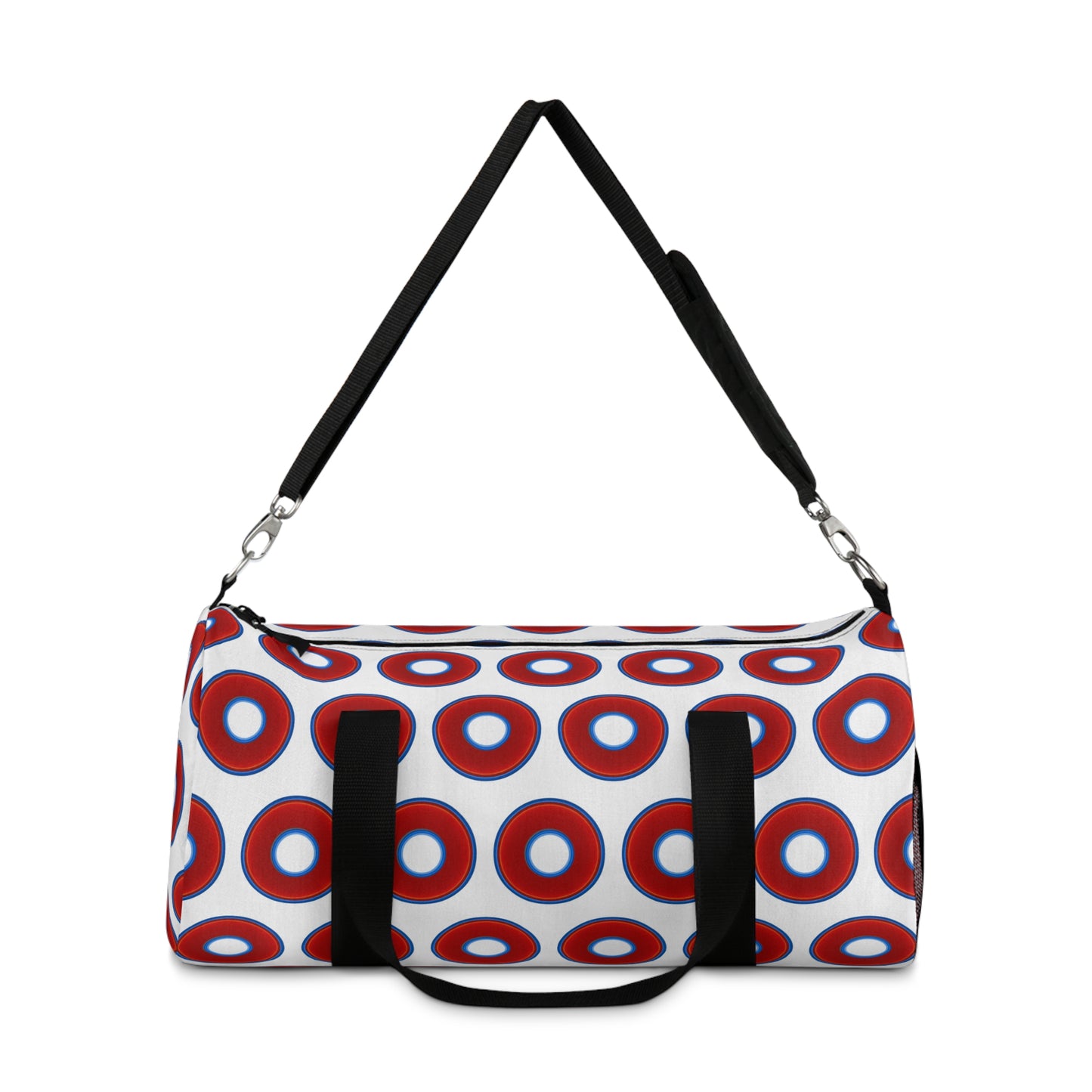 Lumpy Duffel - vivid red donuts w/white background