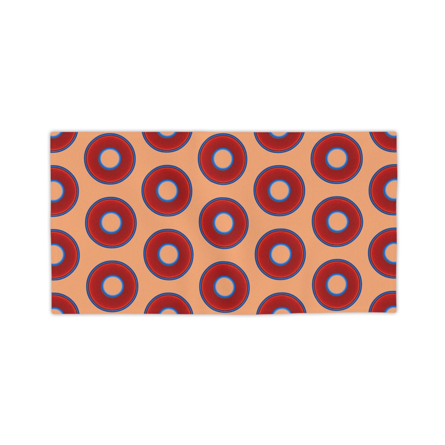 Lumpy Donut Towels - vivid red donuts w/peach background