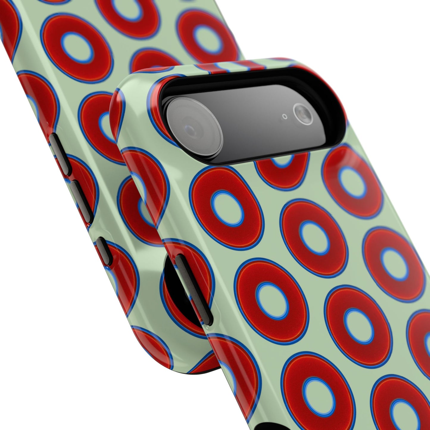 Impact-Resistant Lumpy Donut Case - red vivid donut print w/seafoam green background