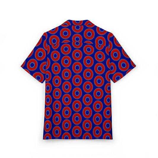 Wilson's 'Epic Hawaiian-Punch' Shirt - vivid red donut print w/vivid navy blue background [unisex]