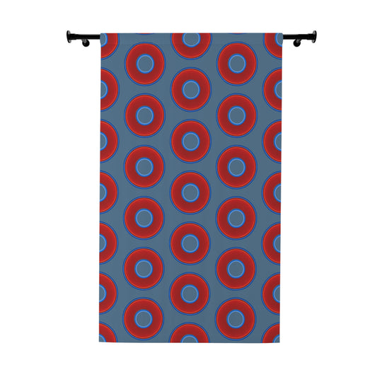 Lump's Heady Curtain w/Donuts - vivid red donut print - w/steel blue background - [*1 Piece / 50" x 84"]