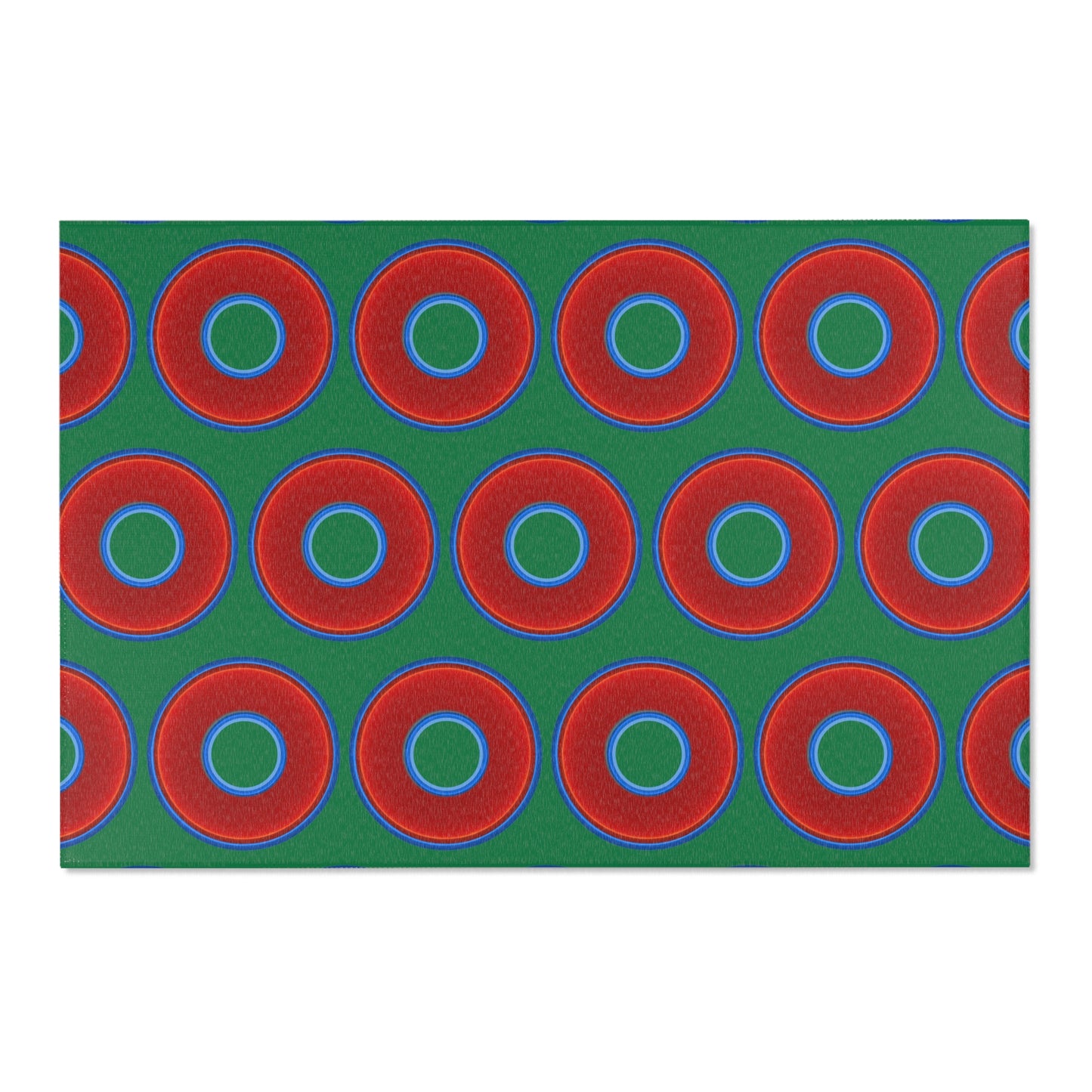 Lumpy Donut Print Rug - choice of 3 sizes - vivid red donut print w/green background