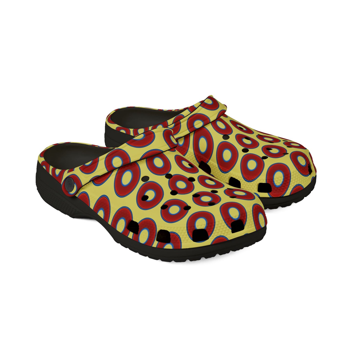 Spatchcocks - donut slip-on shoes - vivid red donuts w/yellow background [unisex]