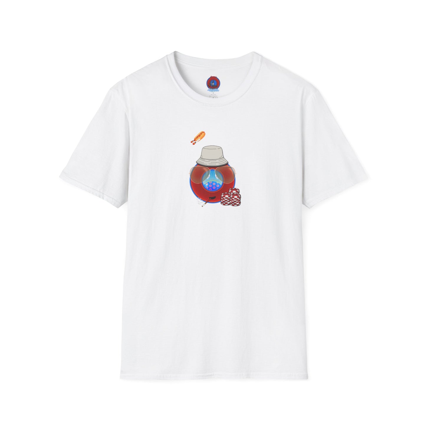 Classic Donut Tee - Unisex Soft-Style - "Gonzo Donut - Fear & Loathing in Gamehendge" -  vivid red donut w/raw dogger - variant 6