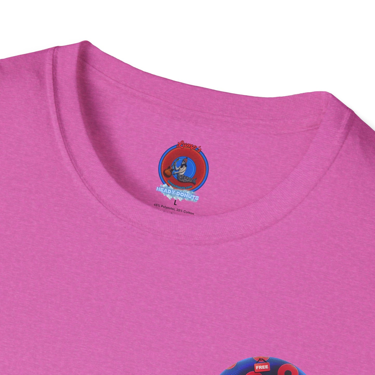 Classic Donut Tee - Unisex Soft-Style - "Donuts of Phreedom" - red/blue paradoxical blimpy donut