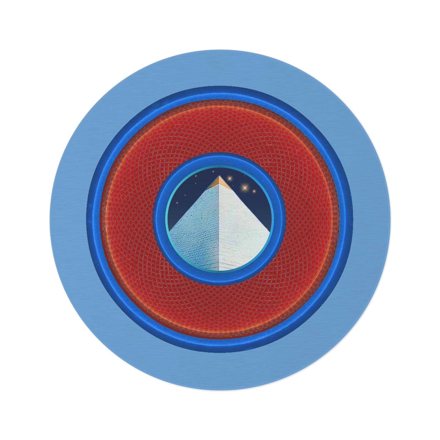 Round Room - 5 ft x 5 ft Lumpy Donut Rug - "Limestone Donut Rugs so Large " - rustic red/blue donut w/light blue background - variant 1