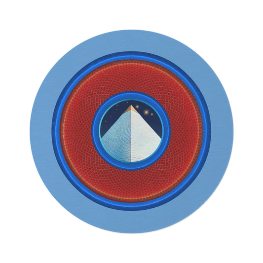 Round Room - 5 ft x 5 ft Lumpy Donut Rug - "Limestone Donut Rugs so Large " - rustic red/blue donut w/light blue background - variant 1