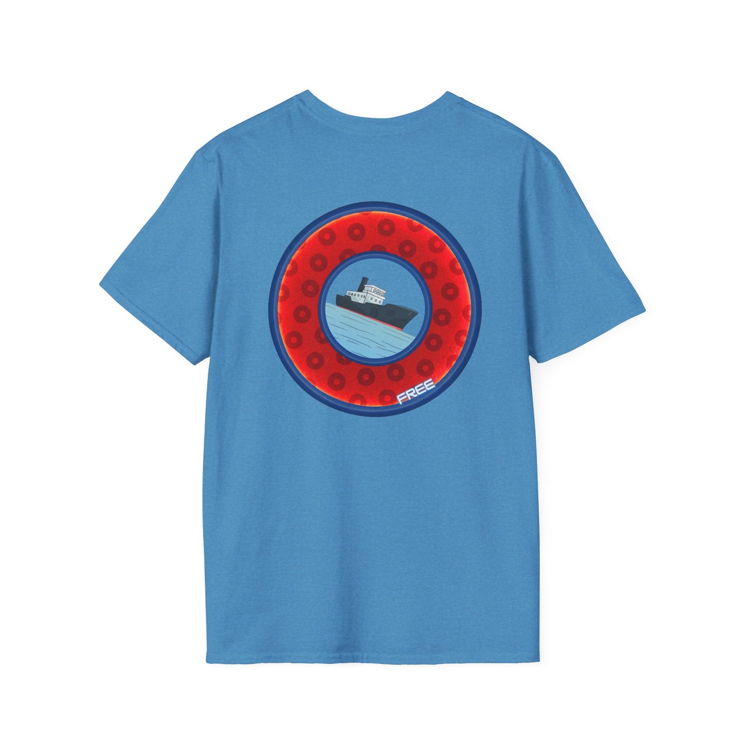 Classic Donut Tee - Unisex Soft-Style - "Phree Donut Sliders" - red/blue widemouthed paradox donut