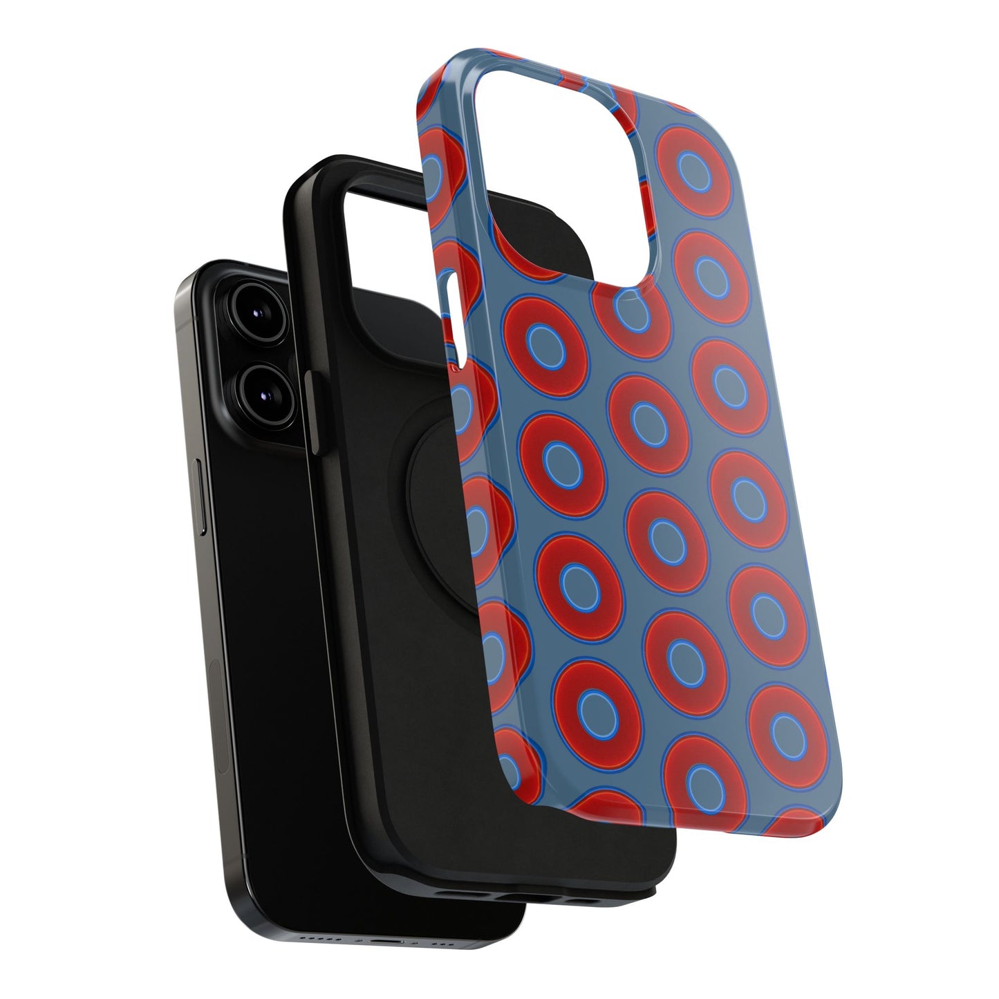 Impact-Resistant Lumpy Donut Case - red vivid donut print w/steel blue background