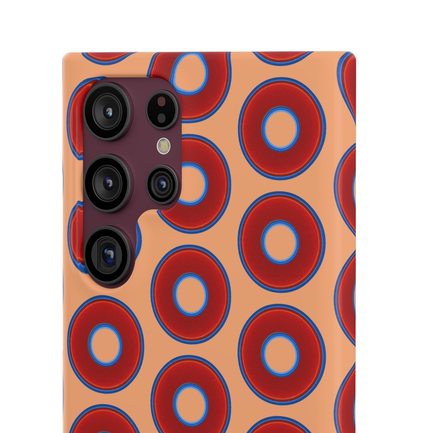 Lumpy Donut Snap Case - red vivid donut print w/peach background