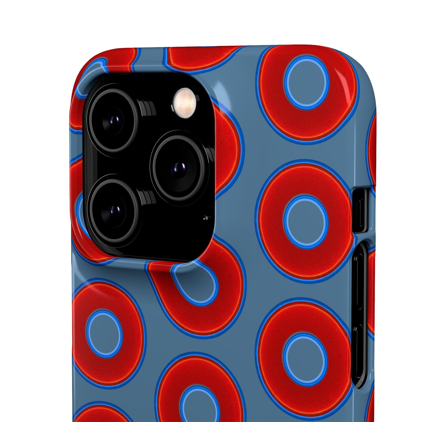 Lumpy Donut Snap Case - red vivid donut print w/steel blue background