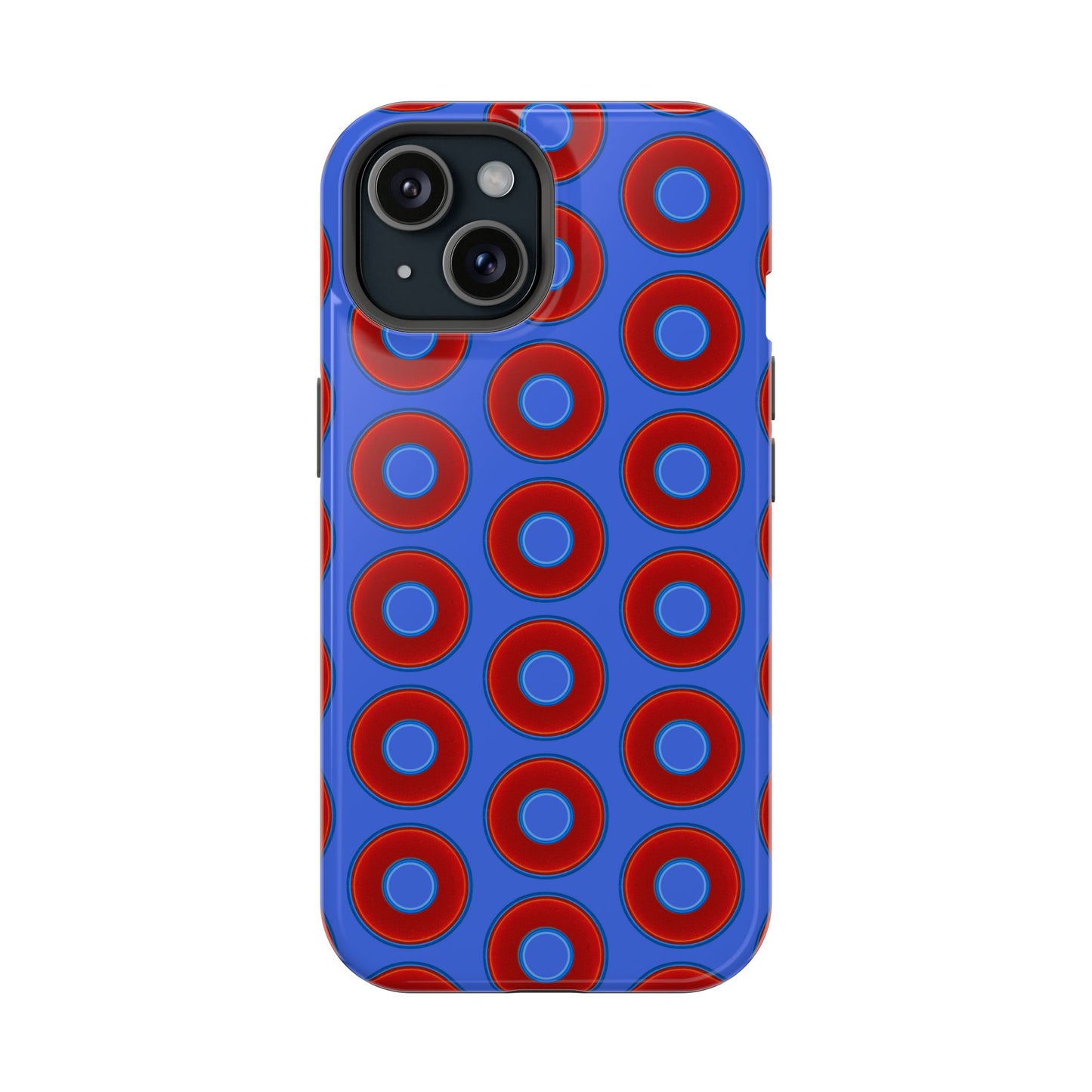 Impact-Resistant Lumpy Donut Case - red vivid donut print w/royal blue background