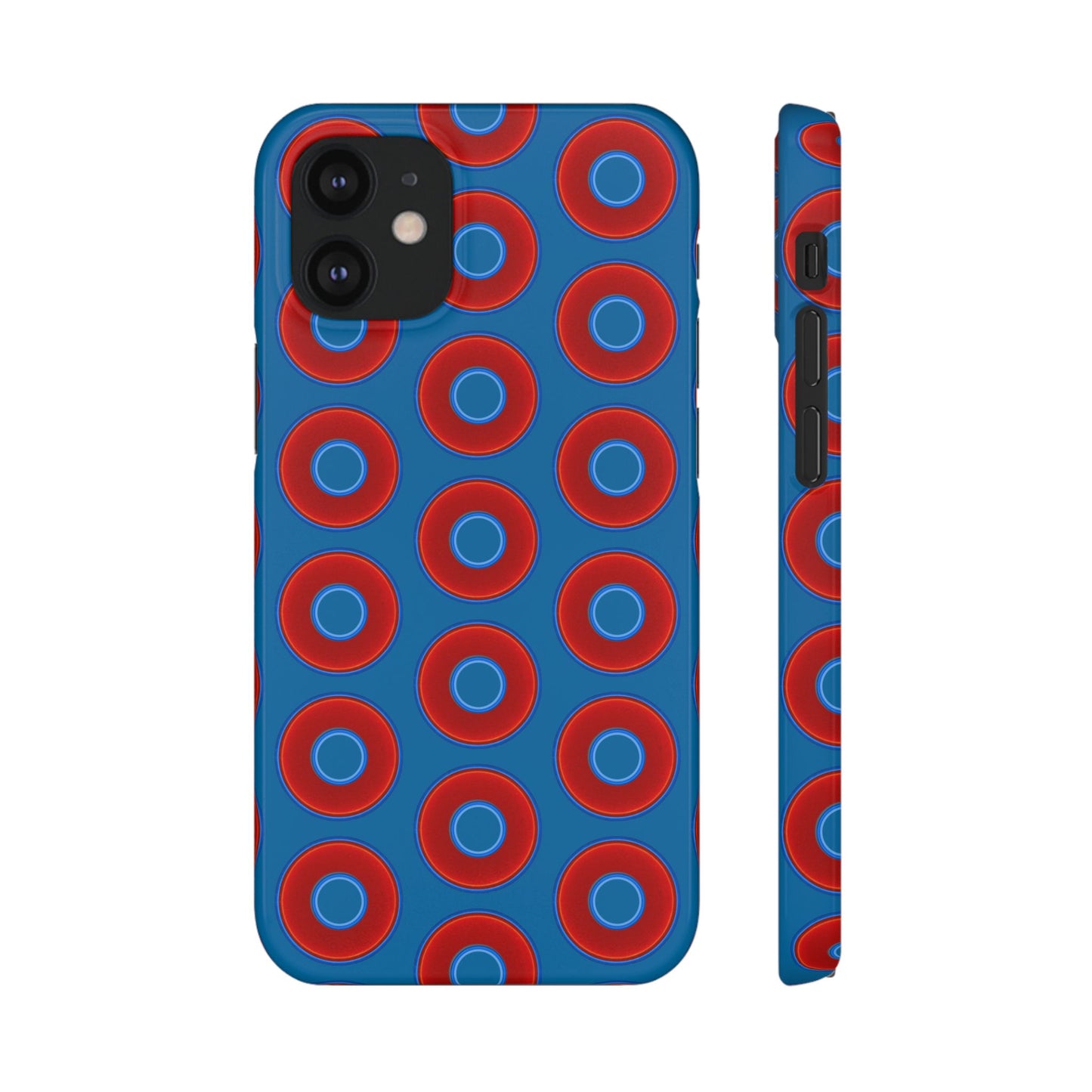 Lumpy Donut Snap Case - red vivid donut print w/wavy navy blue background