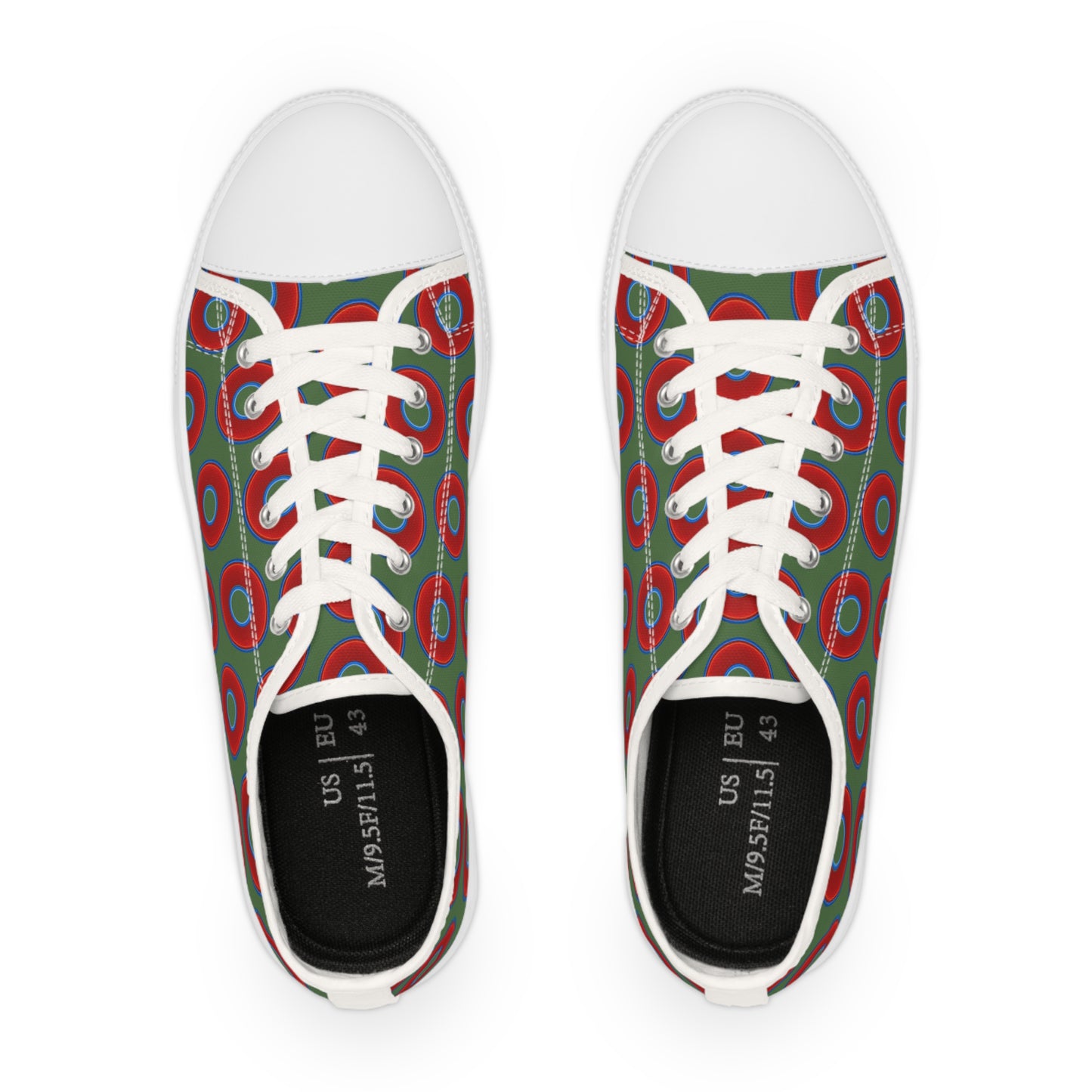 Men's - Chuck Taylors - large vivid red donut print w/dark green background