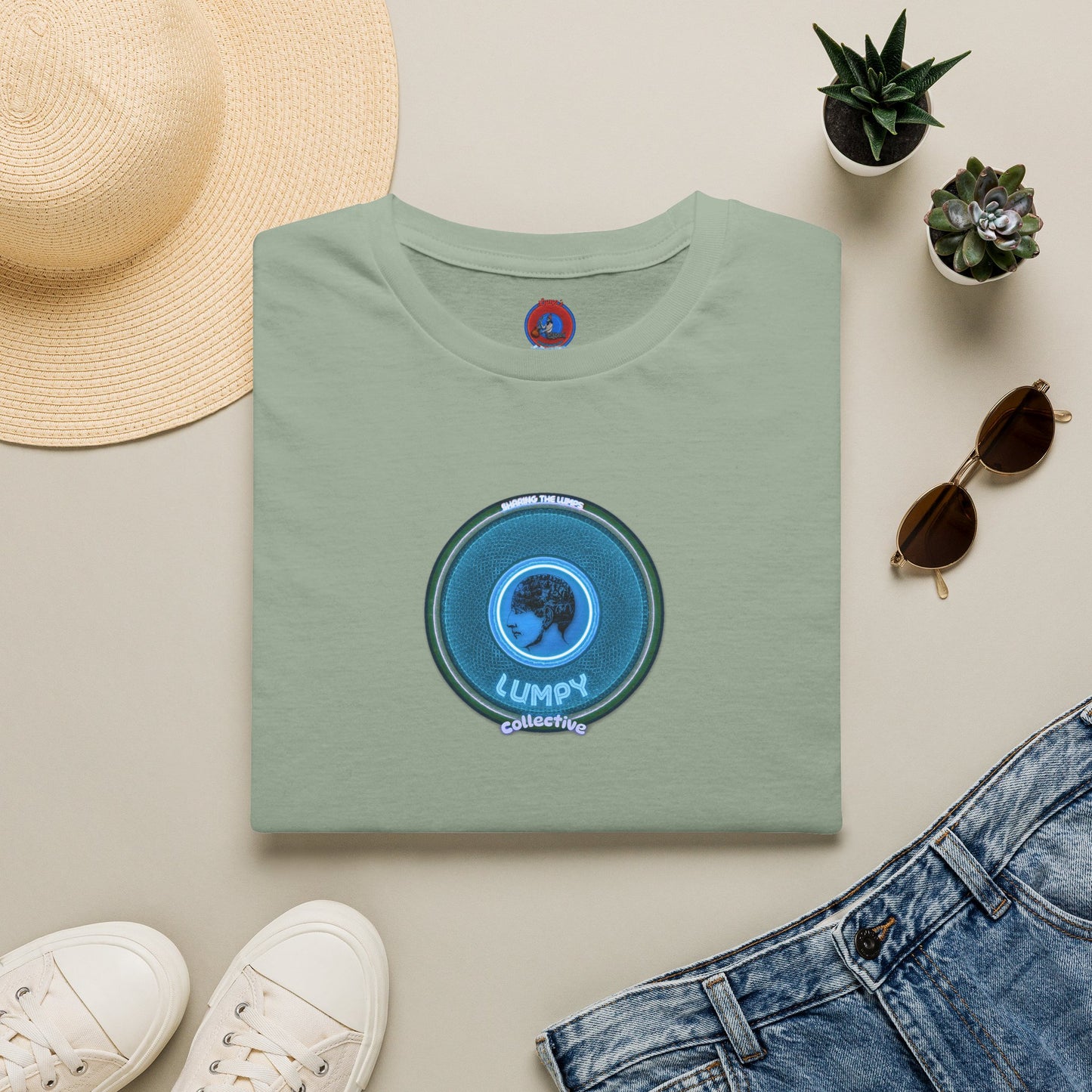 Classic Donut Tee - Unisex Soft-Style - "Lumpy Collective Donut" - aquamarine blue/green lumpy donut - variant 3