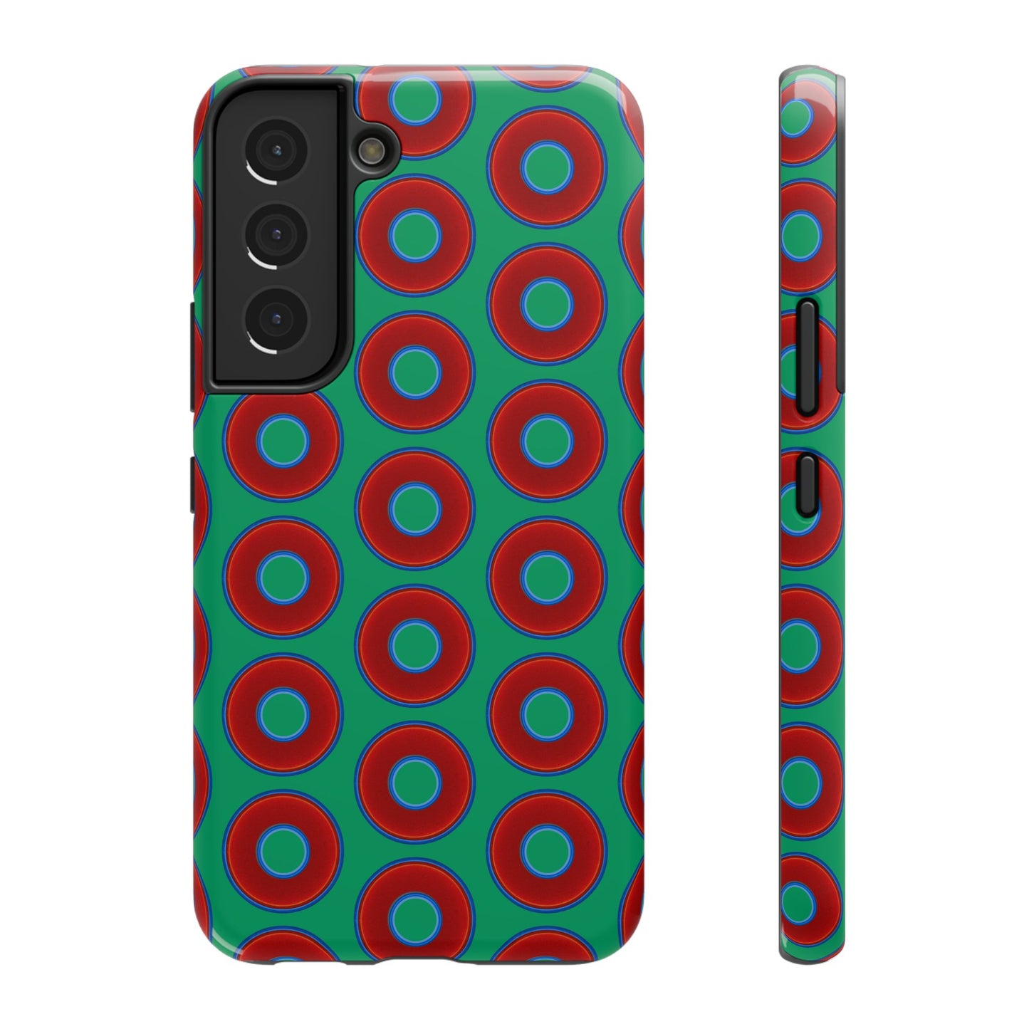Impact-Resistant Lumpy Donut Case - red vivid donut print w/jade green background