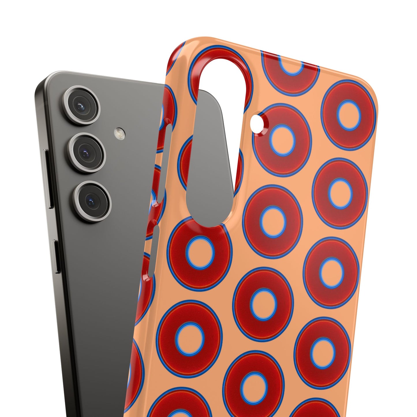 Lumpy Donut Snap Case - red vivid donut print w/peach background