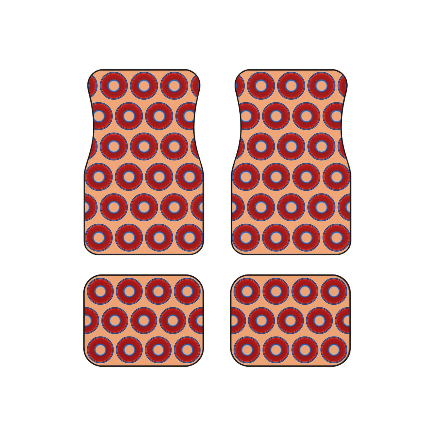 Contacted Car Mats - vivid donut print w/peach background