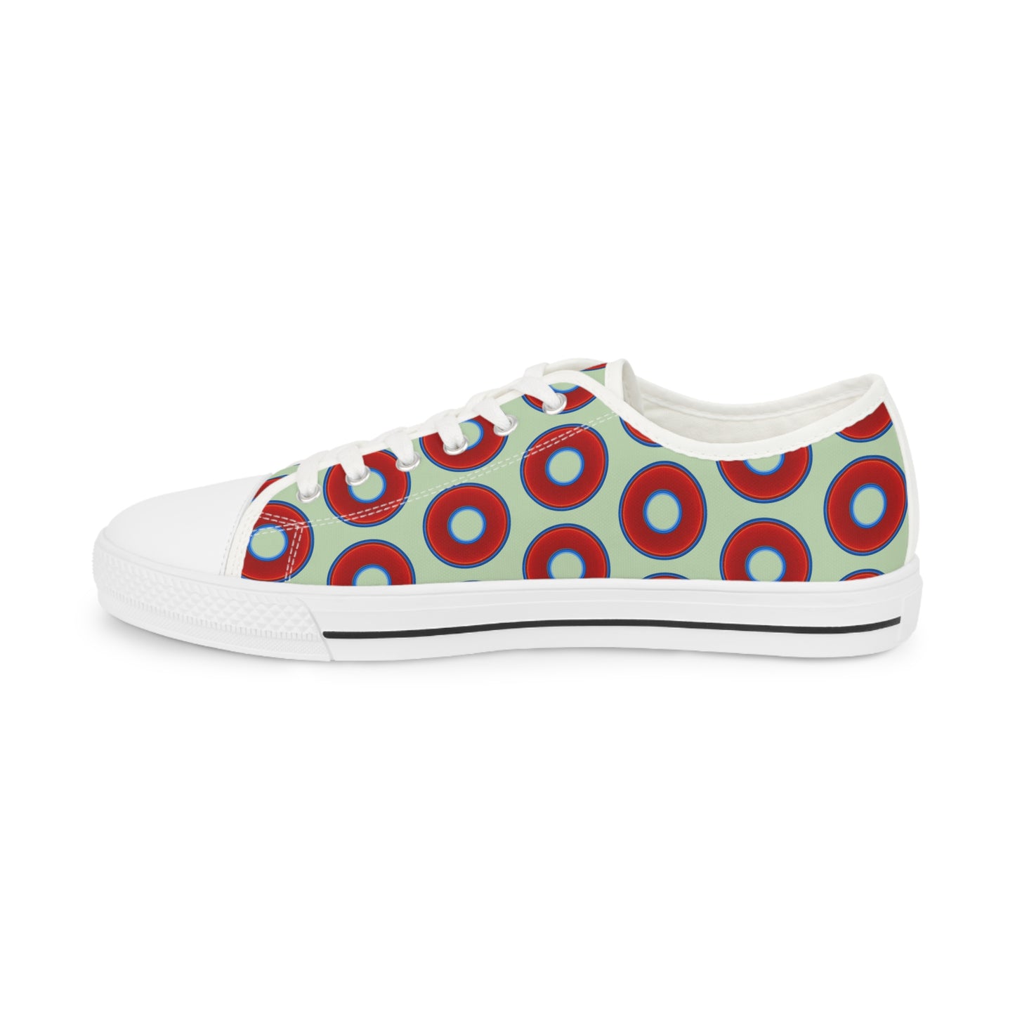 Chuck Taylors - large vivid red donut print w/seafoam green background