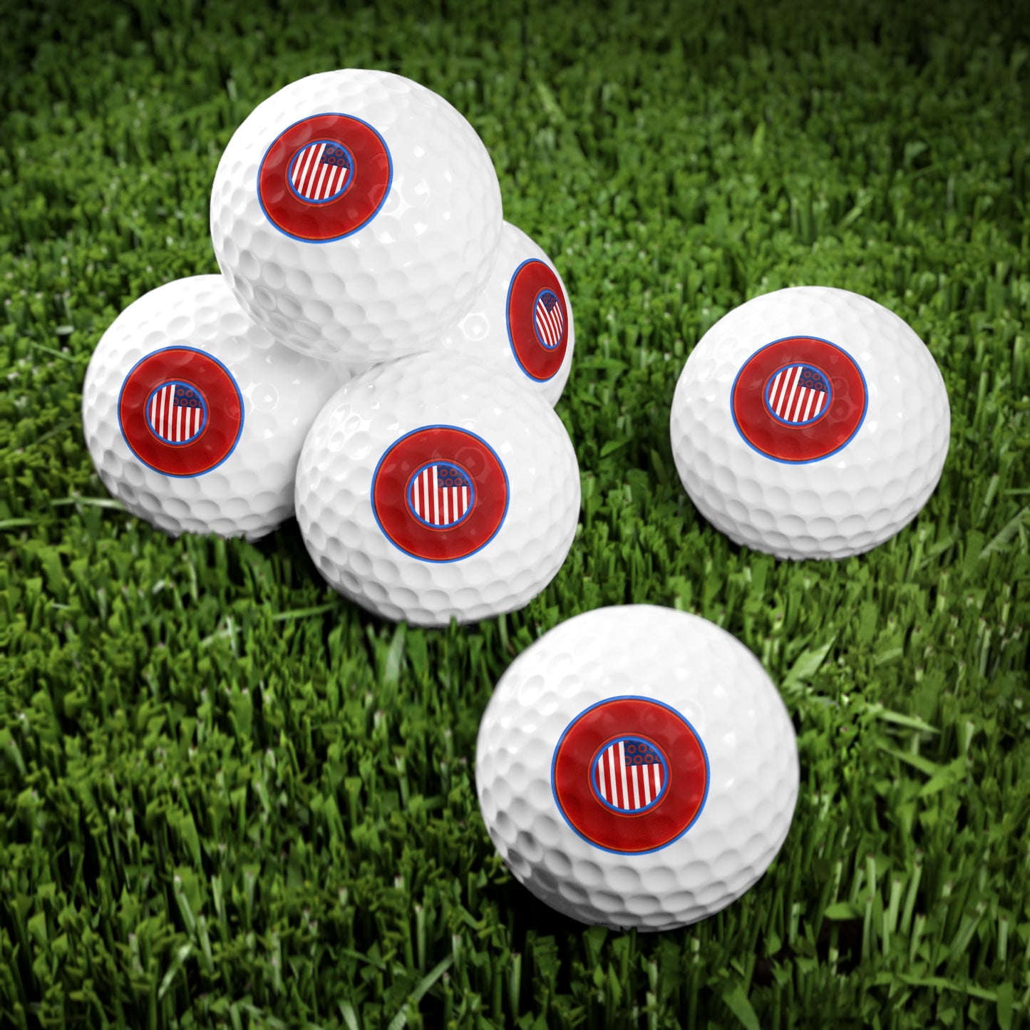 Lumpy Donut Golf Balls - 6-pack - "One Indivisible Donut" - vivid red/blue donut - variant 1