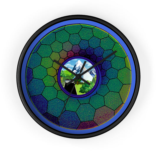 Lumpy Wall Clock - "Mansions of South Park" - variant 2 - green hexadonut w/royal blue background