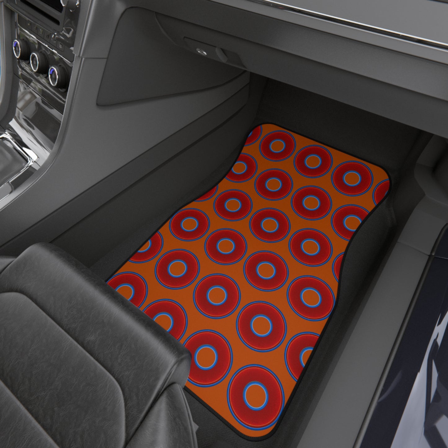 Contacted Car Mats - vivid donut print w/dark orange background