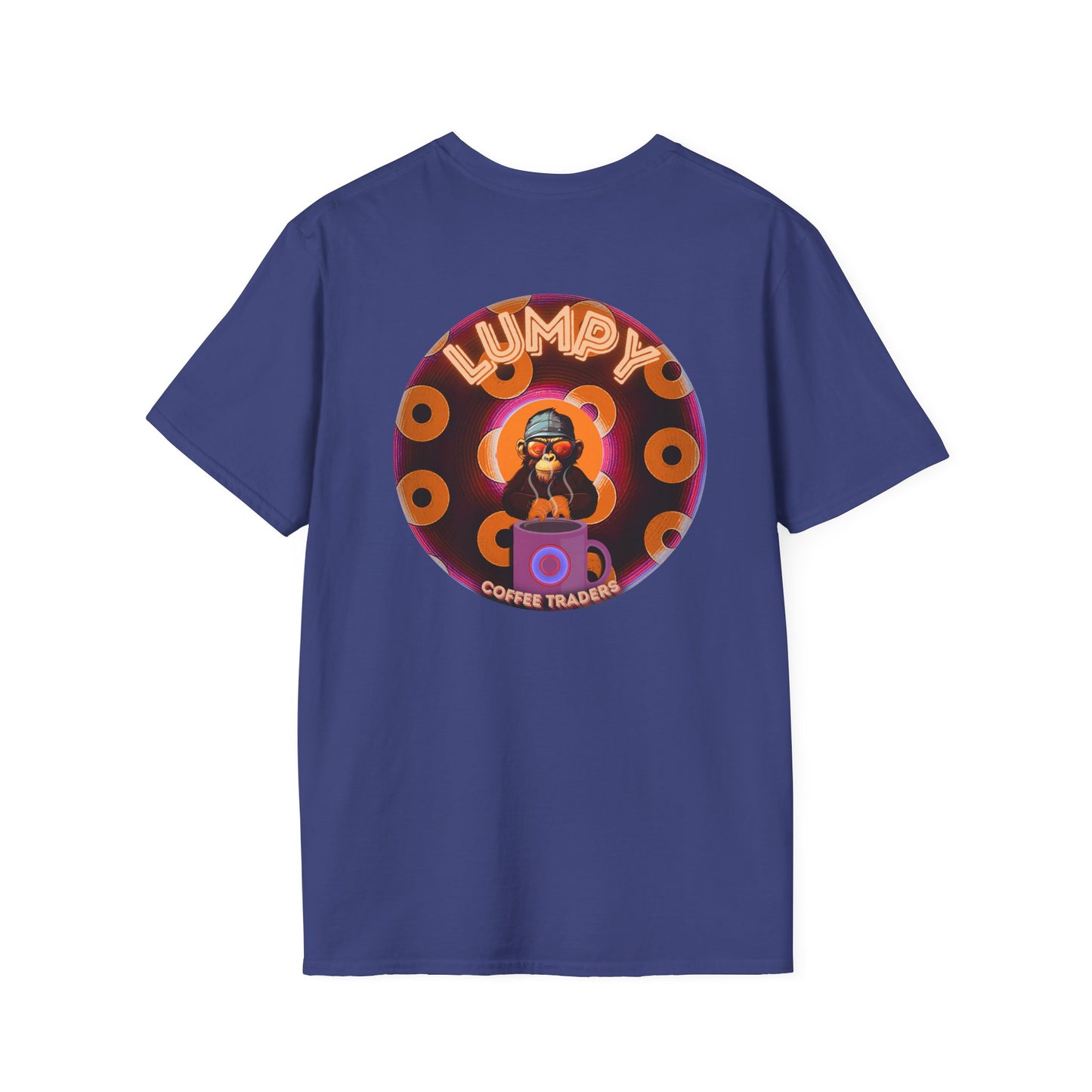 Coffee Traders Tee - Unisex Soft-Style - "Blastoff " - paradoxical donuts - variant 1 - mothership front/logo back