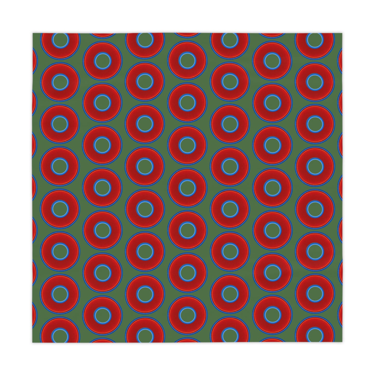 Lumpy Tablecloth - 55.1" x 55.1" - vivid red donuts w/dark green background