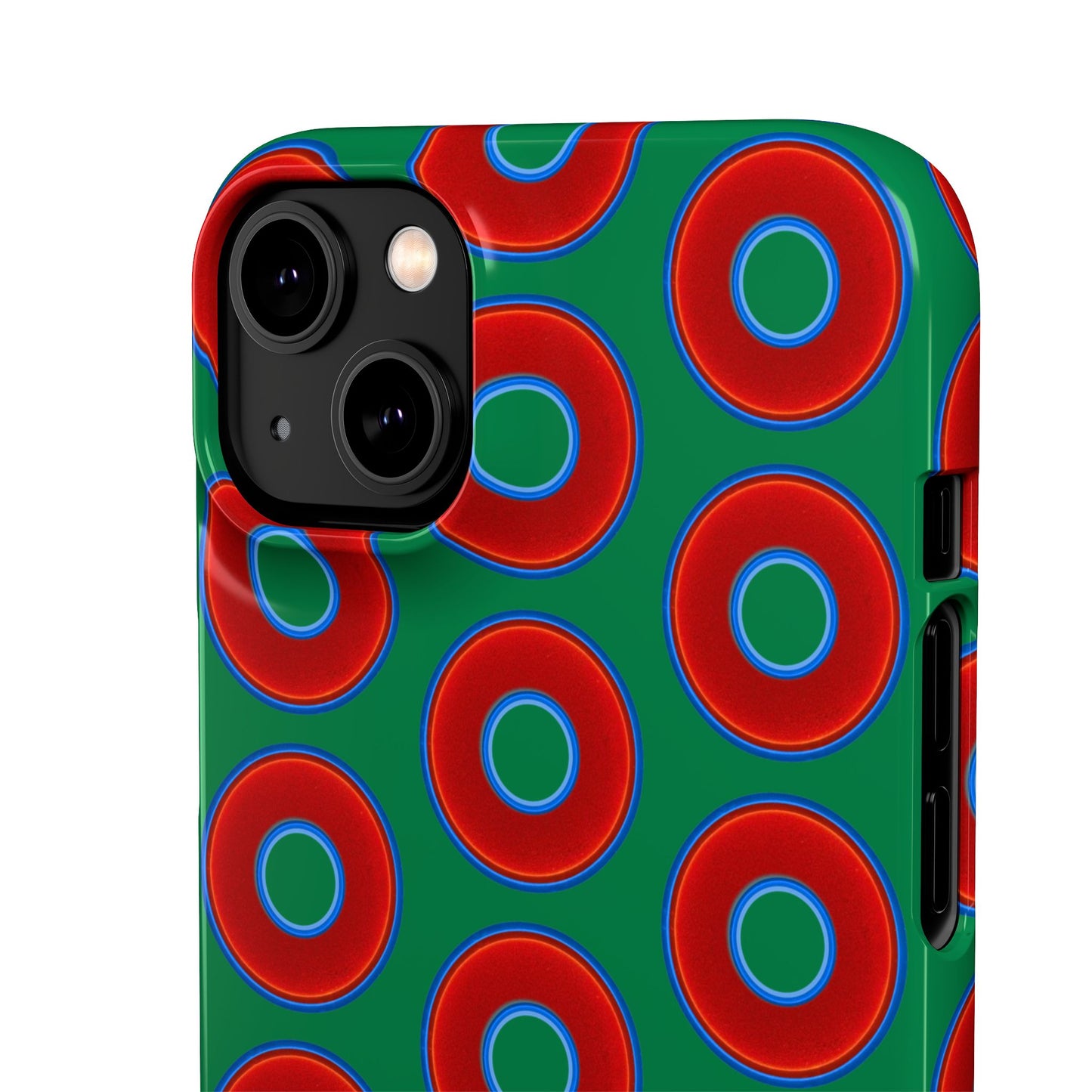 Lumpy Donut Snap Case - red vivid donut print w/green background