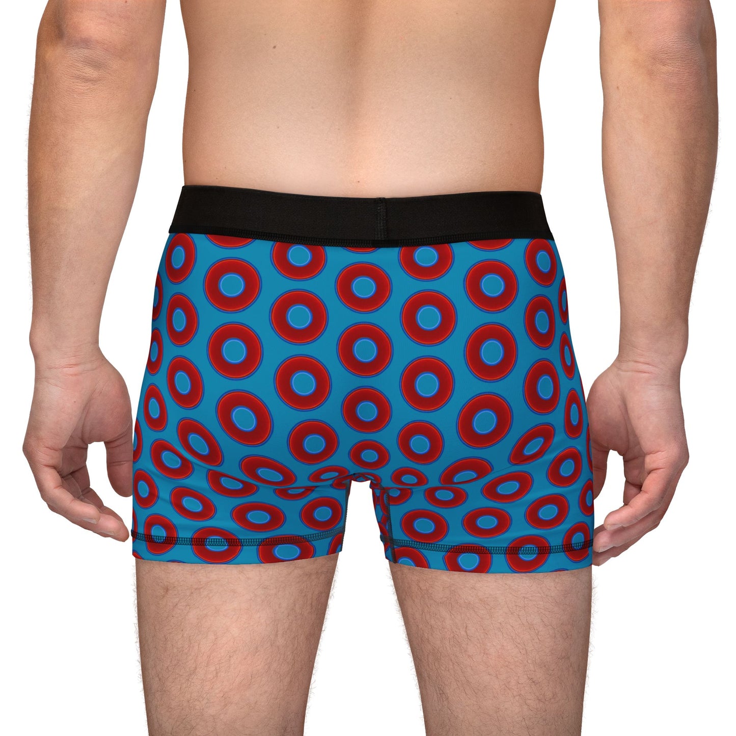 Men's Donut Boxers - red vivid donuts w/aquamarine blue background