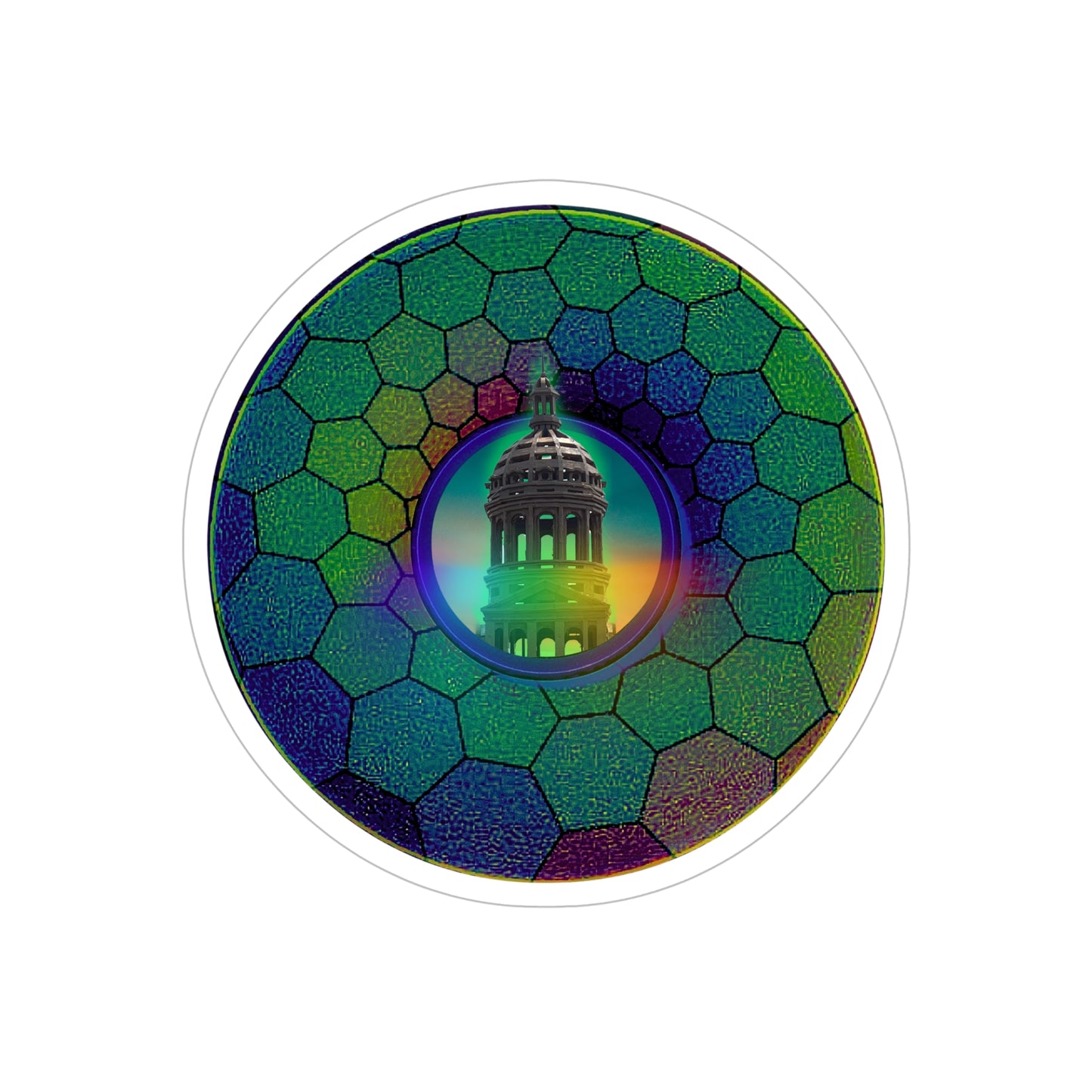 Donut Bumper/Outdoor Sticker - "Save the Mondegreen City Hall Clock Tower Donut" - variant 2 - green hexadonut - [Die-Cut] 6"x 6"